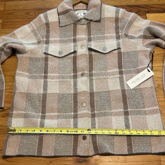Rachel Zoe Tan and Cream Plaid Utility Jacket 1X NEW with Tag - Picture 10 of 12